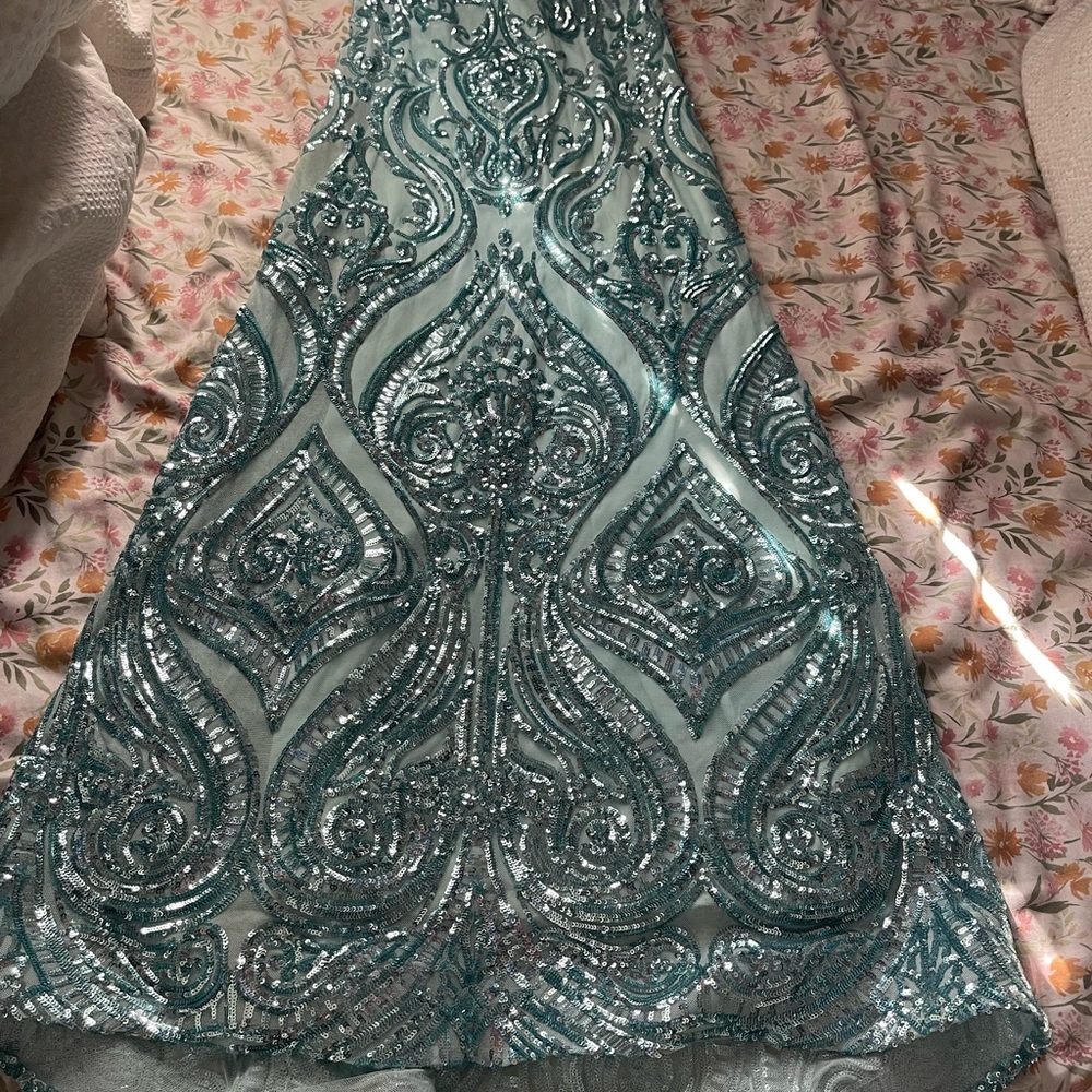 B Darlin Strapless Teal Sequin Dress